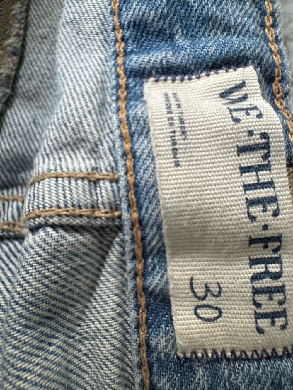 We The Free Zambi Slouchy Boyfriend Jeans in Faded Blue with Tan Stripes - Picture 16 of 16